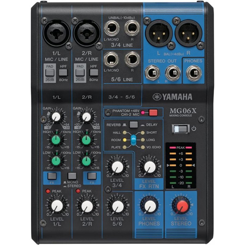 YAMAHA MG06X MIXER 6 CANALI CON ALIMENTAZIONE PHANTOM ED EFFETTI