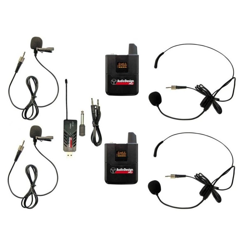 AUDIODESIGN PMU USB 2.2 RADIOMICROFONO 2 ARCHETTO+ 2 LAVALIER FUNZIONA ANCHE X PC