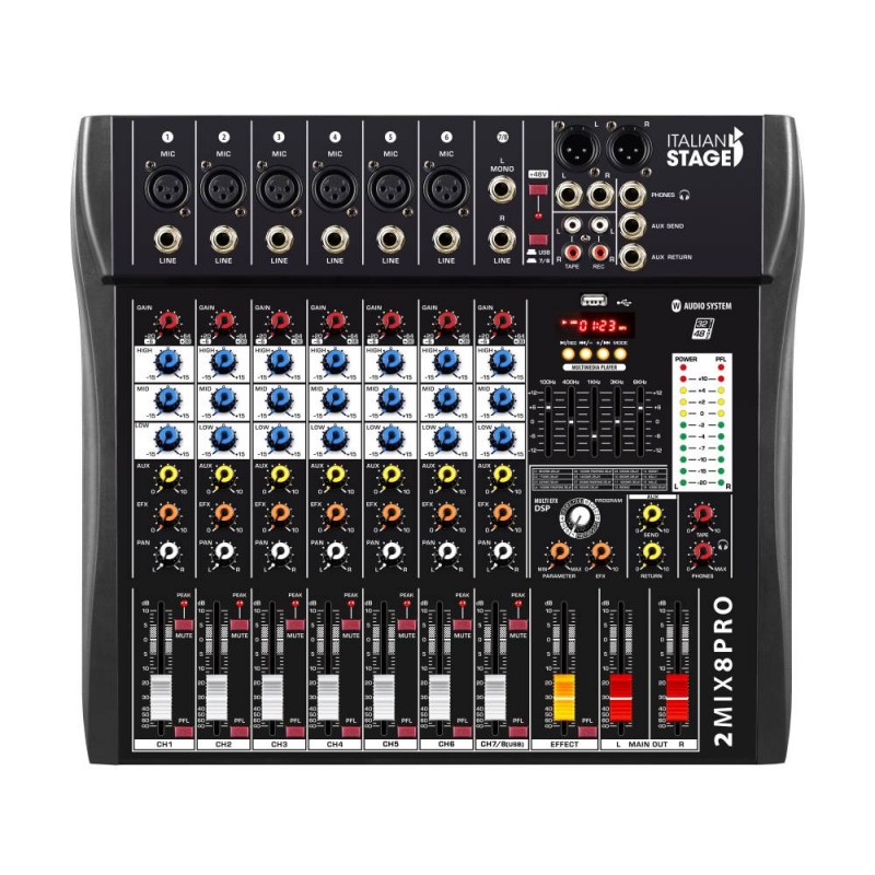 ITALIAN STAGE 2MIX8PRO(131) MIXER 8 CANALI CON EFFETTI ,USB E BLUETOOTH