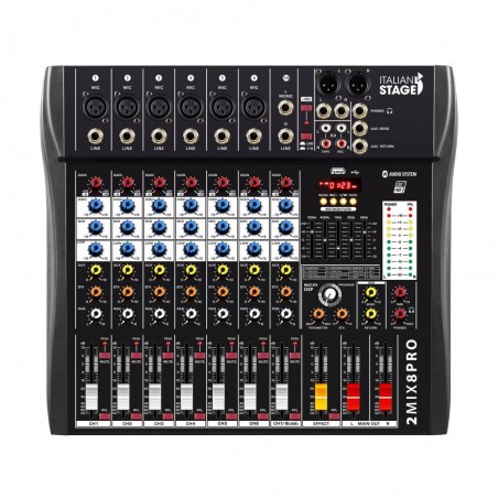 ITALIAN STAGE 2MIX8PRO(131) MIXER 8 CANALI CON EFFETTI ,USB E BLUETOOTH