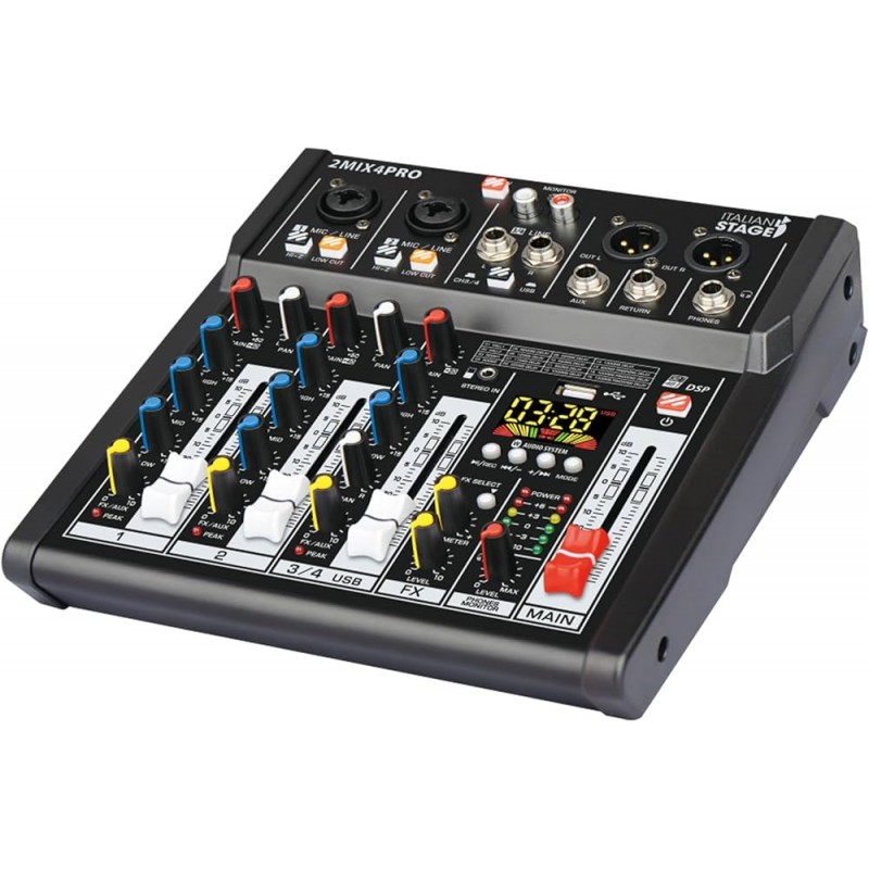 ITALIAN STAGE 2MIX4PRO MIXER CON EFFETTI 4 CANALI CON USB E BLUETOOTH