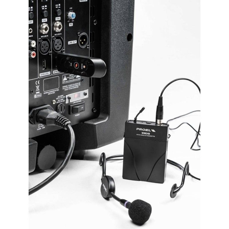 PROEL U24B MICROFONO AD ARCHETTO WIRELESS CON TRASMETTITORE BODYPACK E RICEVITORE 2.4GHz